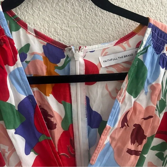 NWT Faithfull the Brand Red Pink Floral Puff Sleeve Midi dress size 4 small - Picture 5 of 7